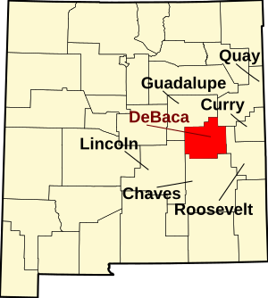 Map of New Mexico highlighting De Baca County