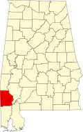 ワシントン郡の位置を示したアラバマ州の地図