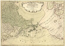 Map of northwesterna America, East Asia and the northern Pacific. The coast of northwestern America is only very roughly outlined.