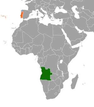 Mapa indicando localização de Angola e de Portugal.