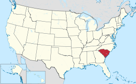 Map of the United States with کارۆلینای باشوور South Carolina highlighted