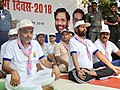 Ram Vilas Paswan and the Minister of State for Human Resource Development, Shri Upendra Kushwaha perform Yoga, on the occasion of the 4th International Day of Yoga 2018, in Hajipur, Bihar.