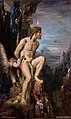 Image 32Prometheus (1868) by Gustave Moreau. In the mythos of Hesiodus and possibly Aeschylus (the Greek trilogy Prometheus Bound, Prometheus Unbound and Prometheus Pyrphoros), Prometheus is bound and tortured for giving fire to humanity. (from Myth)
