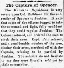 old newspaper article saying Jenkins captured Spencer and Union troops shamefully surrendered without a fight