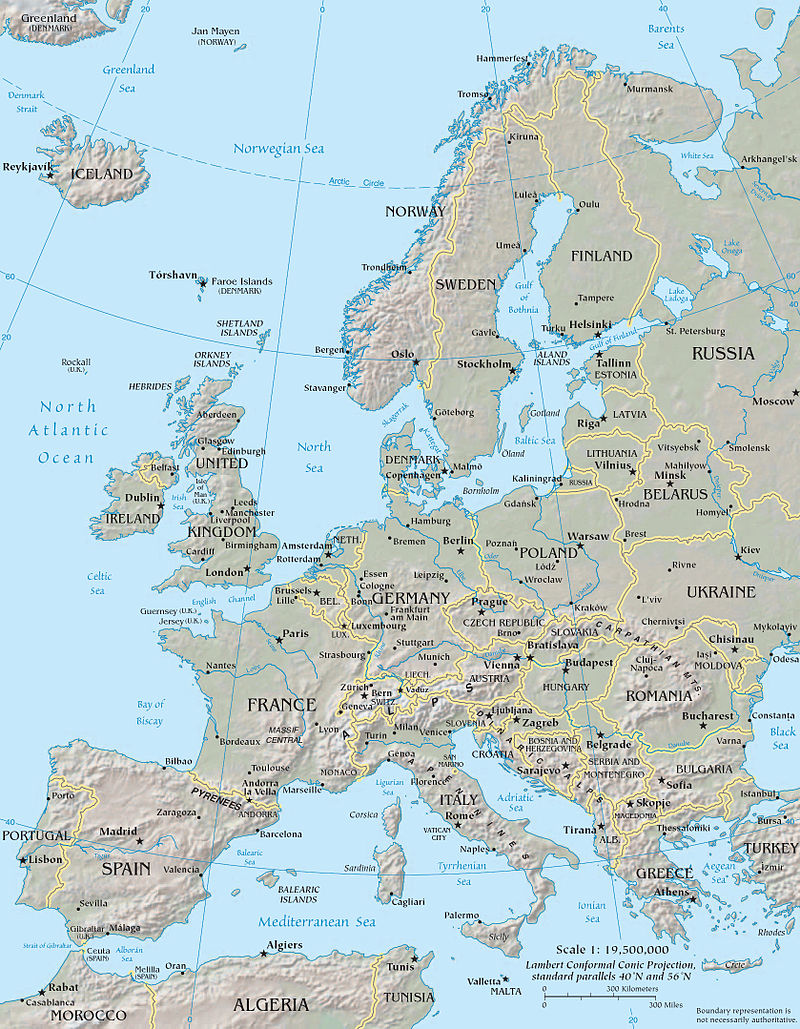 Harta fizică a Europei