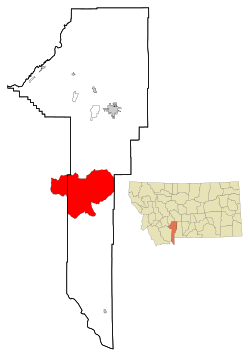 Location of Big Sky within Gallatin County and the state of Montana