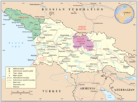 خريطة لجورجيا تُبرز أوسيتيا الجنوبية (أرجوانية) وأبخازيا (خضراء)
