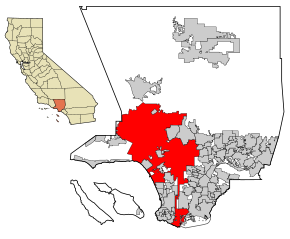 Locația orașului în județul Los Angeles din statul California.