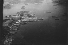 A photo of the harbor at Nagasaki in August 1945 before the city was hit with the atomic bomb