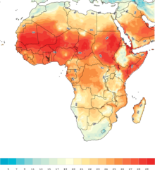 carte d'Afrique avec les zones de température colorées