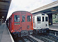 CP (red) and R (white) stock District Line trains at Upminster Station.