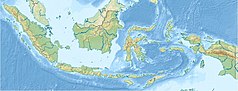 Mapa konturowa Indonezji, po prawej nieco u góry znajduje się punkt z opisem „Tidore”