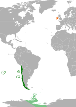 Map indicating locations of Chile and Ireland