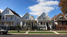 A typical block in Hermosa is composed of worker's cottages and 2-flats.