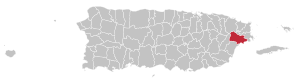 Map of Puerto Rico highlighting Naguabo Municipality