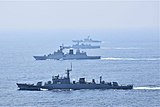 Kiltan (P30) with Bangladesh Navy ships BNS Abu Bakr and BNS Prottoy during Bongosagar exercise.