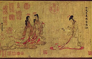 Scène des Conseils de la monitrice aux dames du Palais (en), de l'artiste chinois Gu Kaizhi, vers 380.