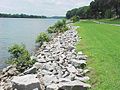 Riprap lining a lake shore