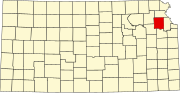 Map of Kansas highlighting Jefferson County