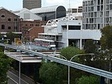 Former Sydney Monorail depot with its traverser at the front