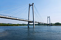 Vinogradovsky Most, the bridge in Krasnoyarsk, Russia, viewed from the left bank.