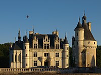 The North Facade of the château de Chenonceau in the Indre et Loire departement, with the logis Renaissance and the Marques Tower