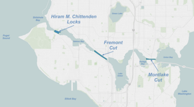 Der Lake Washington Ship Canal von der Salmon Bay zum Lake Washington