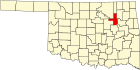 Harta statului Oklahoma indicând comitatul Tulsa