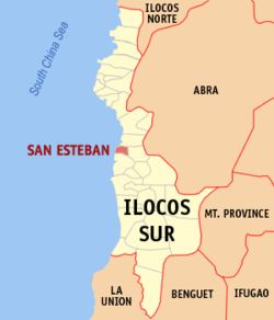 Map of Ilocos Sur with San Esteban highlighted