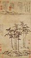 Six gentilshommes, Ni Zan, 1345, rouleau mural, encre sur papier, 61,9 × 33,3 cm. Musée de Shanghai.