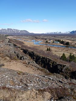 Extensional structure, Þingvellir Graben, provides evidence for plate divergence in Iceland.