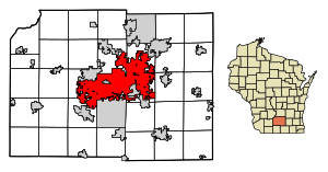 Location of Madison in Dane County, Wisconsin.