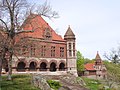 Oakes Ames Memorial Hall with Ames Free Library in background