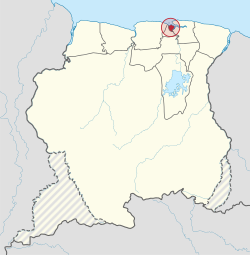 Map of Suriname showing Paramaribo district