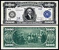 1918-as szériájú Federal Reserve Note 5000 dolláros bankjegy.