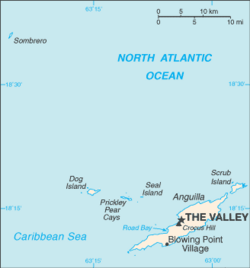 The Valley's location on Anguilla