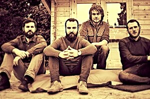 Climbing Trees at BBC Cymru Wales, April 2014 (l-r) James Bennetts, Matthew Frederick, Colenso Jones, Martin Webb