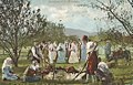 Image 22A lamb roast and "kolo" (circle) dancing - Bosnia and Herzegovina, 1895 (from Culture of Bosnia and Herzegovina)