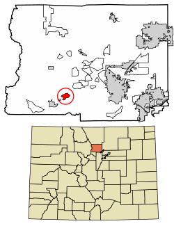 Location of the St. Ann Highlands CDP in Boulder County, Colorado