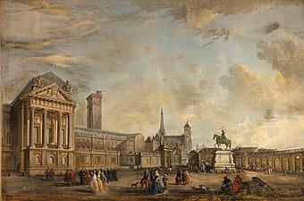 Jean-Baptiste Lallemand, Vue de la place royale de Dijon, et de l'ancien palais des ducs, XVIIIe siècle.