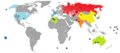 Image 75Over 2,000 nuclear tests have been conducted in over a dozen different sites around the world. Red Russia/Soviet Union, blue France, light blue United States, violet Britain, yellow China, orange India, brown Pakistan, green North Korea and light green (territories exposed to nuclear bombs). The Black dot indicates the location of the Vela incident. (from Nuclear weapon)