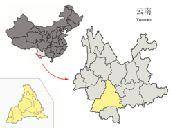 普洱市的地理位置（黄色部分）