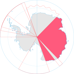 แผนที่แอนตาร์กติกาแสดงส่วนที่ออสเตรเลียอ้างสิทธิ์ครอบครอง