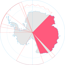 Map of Antarctica indicating Australian territorial claim (red area).