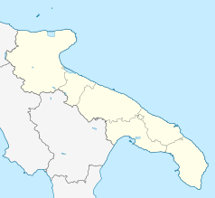 Mapa konturowa Apulii, w centrum znajduje się punkt z opisem „Bisceglie”