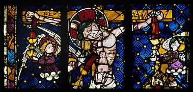 Gothic stained glass window "Christ on the Cross" from Strasbourg (early 15th century)