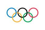 Olympic Flag (white flag, charged with the Olympic rings in blue, yellow, black, green, and red, representing the five continents Europe, Asia, Africa, America, and Oceania)