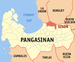 Map of Pangasinan with Sison highlighted