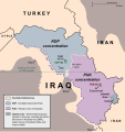 Image 3The Kurdistan Region became politically divided with two administrations (the 50:50 system) with KDP controlling the Erbil and Duhok Governorates, while PUK took control of Sulaymaniyah Governorate to the east. (from Kurdistan Region)