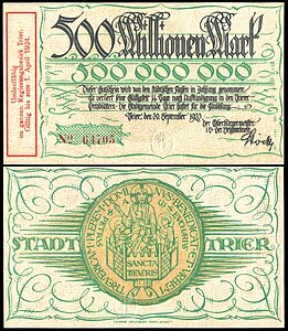 Trierer Notgeldschein, 500 Millionen Mark, 1923